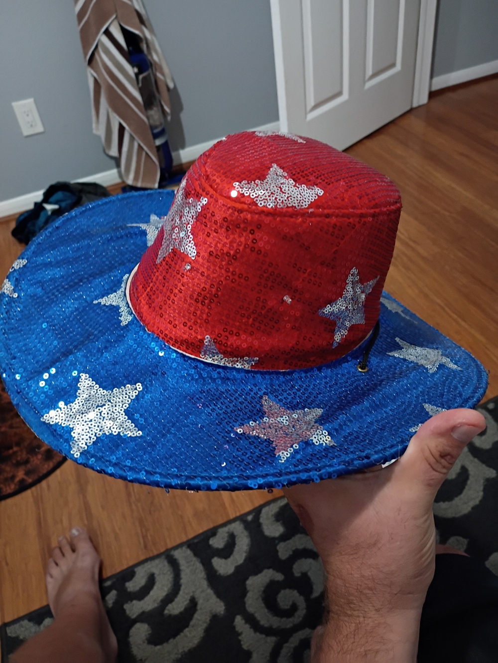 Red & Blue Sequin Star Light Up Hat